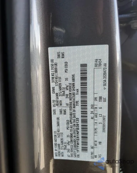 2022 Ford F150 Supercrew из США, поврежденный, VIN 1FTFW1E81NFB39135